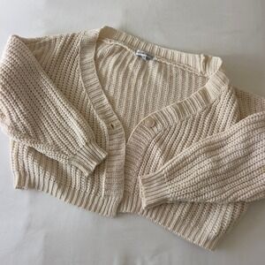 OSCAR STREET Cream Ribbed Knit Cropped Cardigan Sweater Button Front Size S‎